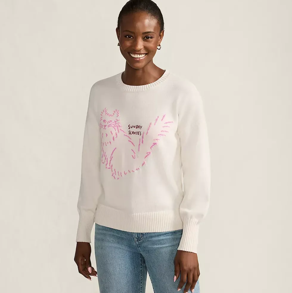 Womens Drifter Drop Shoulder Placed Jacquard Crew Neck Sweater