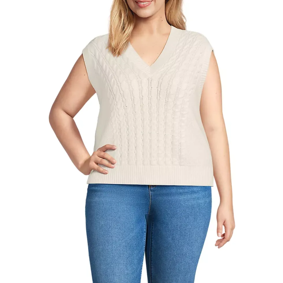 Women's Drifter Modern Cable V Neck Vest Sweater