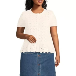 Women's Drifter Pointelle Ruffle Hem Cardigan Sweater