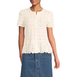 Women's Drifter Pointelle Ruffle Hem Cardigan Sweater