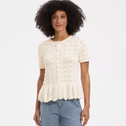 Women's Drifter Pointelle Ruffle Hem Cardigan Sweater