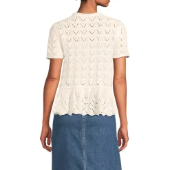 Women's Drifter Pointelle Ruffle Hem Cardigan Sweater