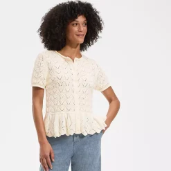 Women's Drifter Pointelle Ruffle Hem Cardigan Sweater
