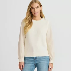 Women's Drifter Shaker Button Shoulder Sweater Vest with Poplin Sleeves