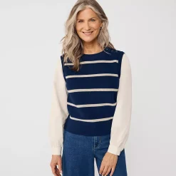 Women's Drifter Shaker Button Shoulder Sweater Vest with Poplin Sleeves