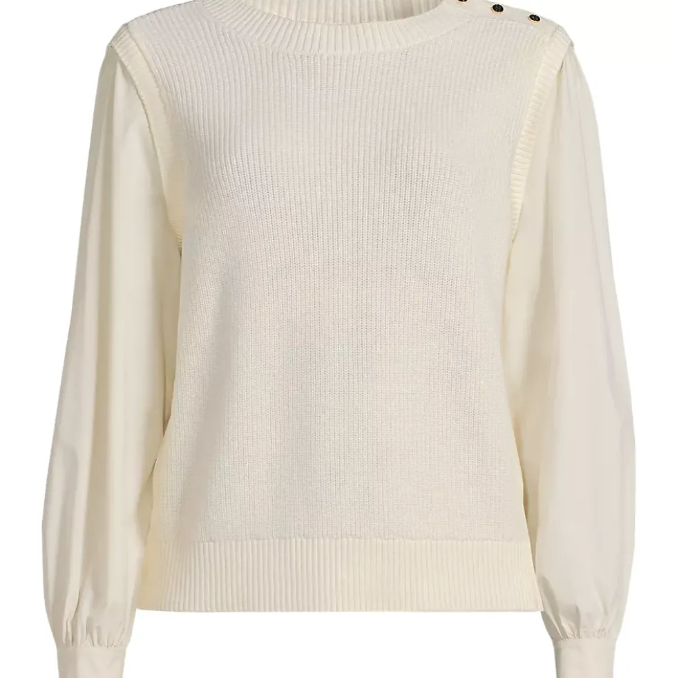 Women's Drifter Shaker Button Shoulder Sweater Vest with Poplin Sleeves