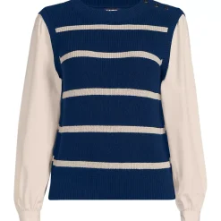 Women's Drifter Shaker Button Shoulder Sweater Vest with Poplin Sleeves