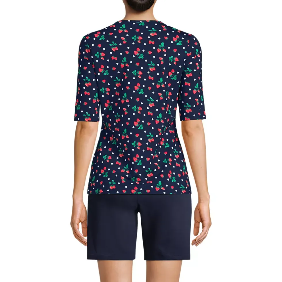 Women's Elbow Sleeve Crewneck Garden Tee- Sunshade UPF 50 Quick Dry