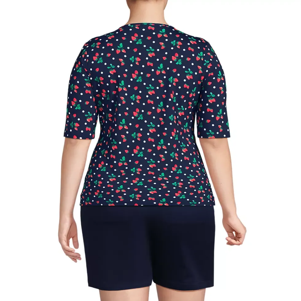 Women's Elbow Sleeve Crewneck Garden Tee- Sunshade UPF 50 Quick Dry
