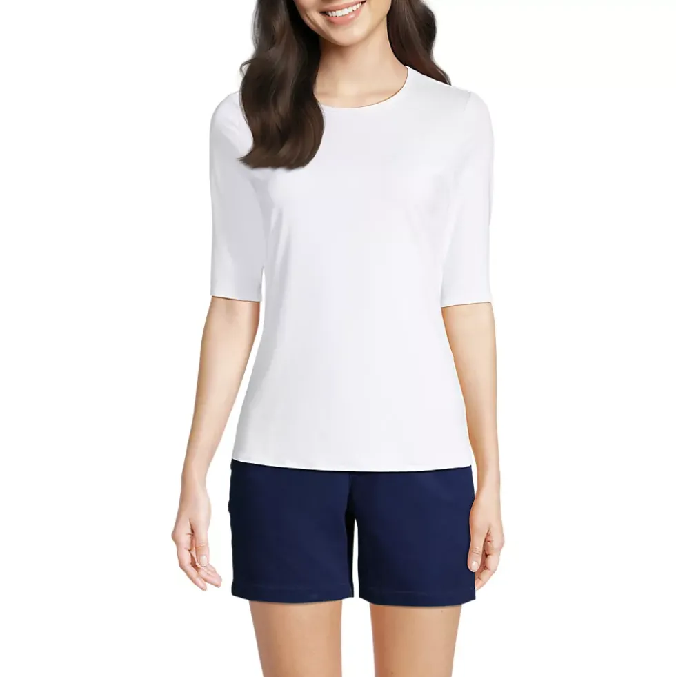 Women's Elbow Sleeve Crewneck Garden Tee- Sunshade UPF 50 Quick Dry