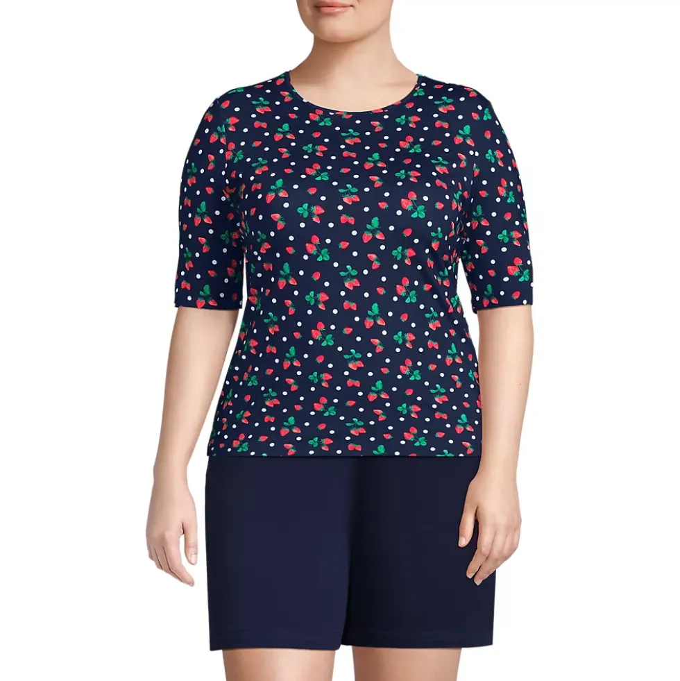 Women's Elbow Sleeve Crewneck Garden Tee- Sunshade UPF 50 Quick Dry