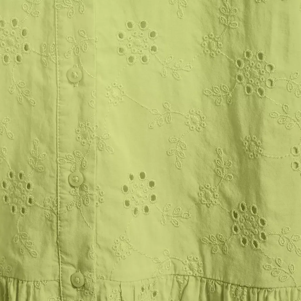 Women's Elbow Sleeve Eyelet Knee Length Shirt Dress