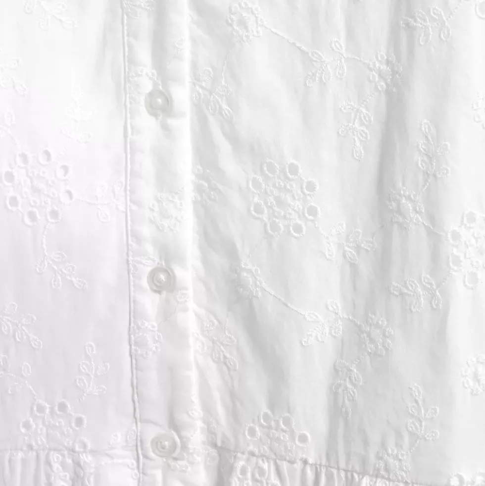 Women's Elbow Sleeve Eyelet Knee Length Shirt Dress
