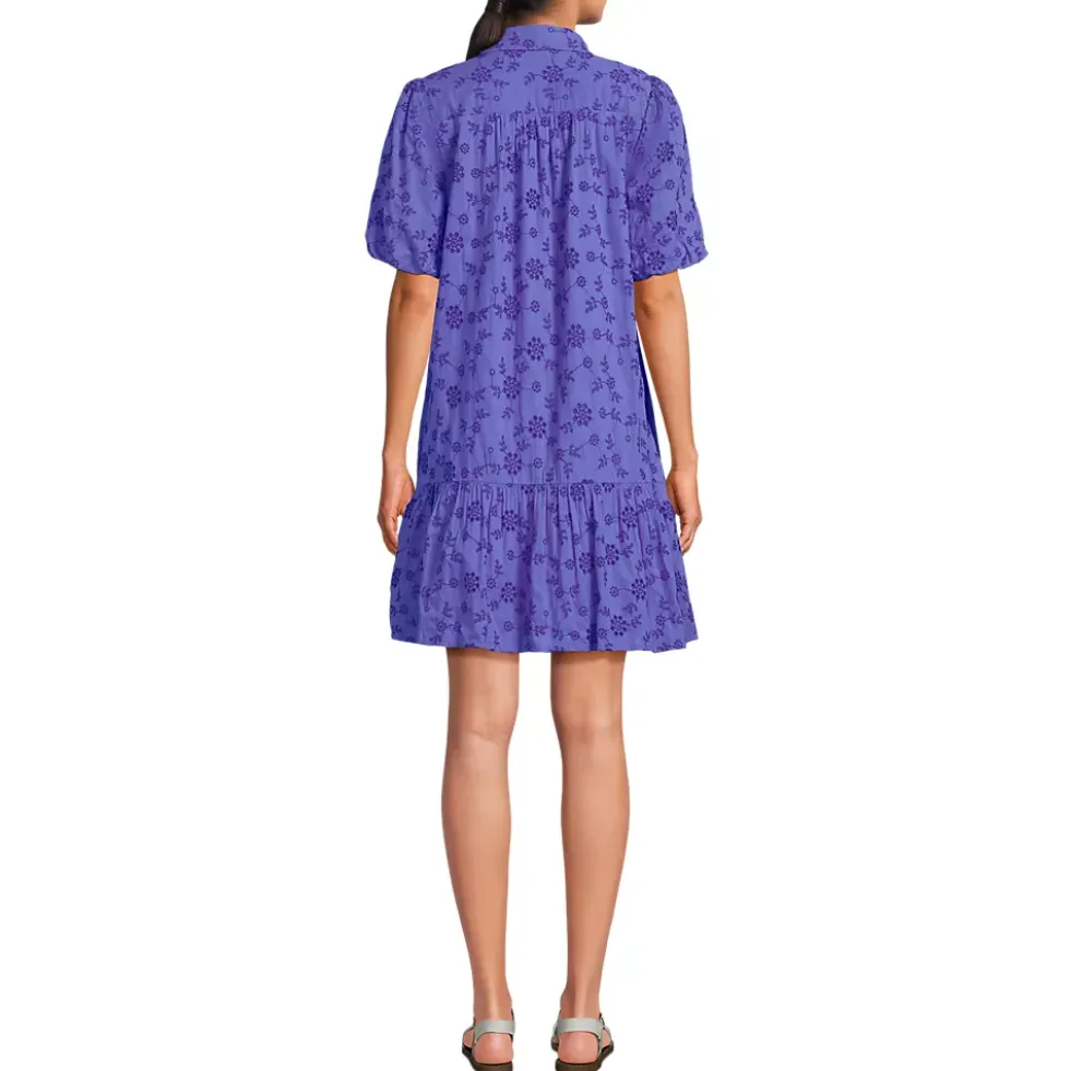 Women's Elbow Sleeve Eyelet Knee Length Shirt Dress
