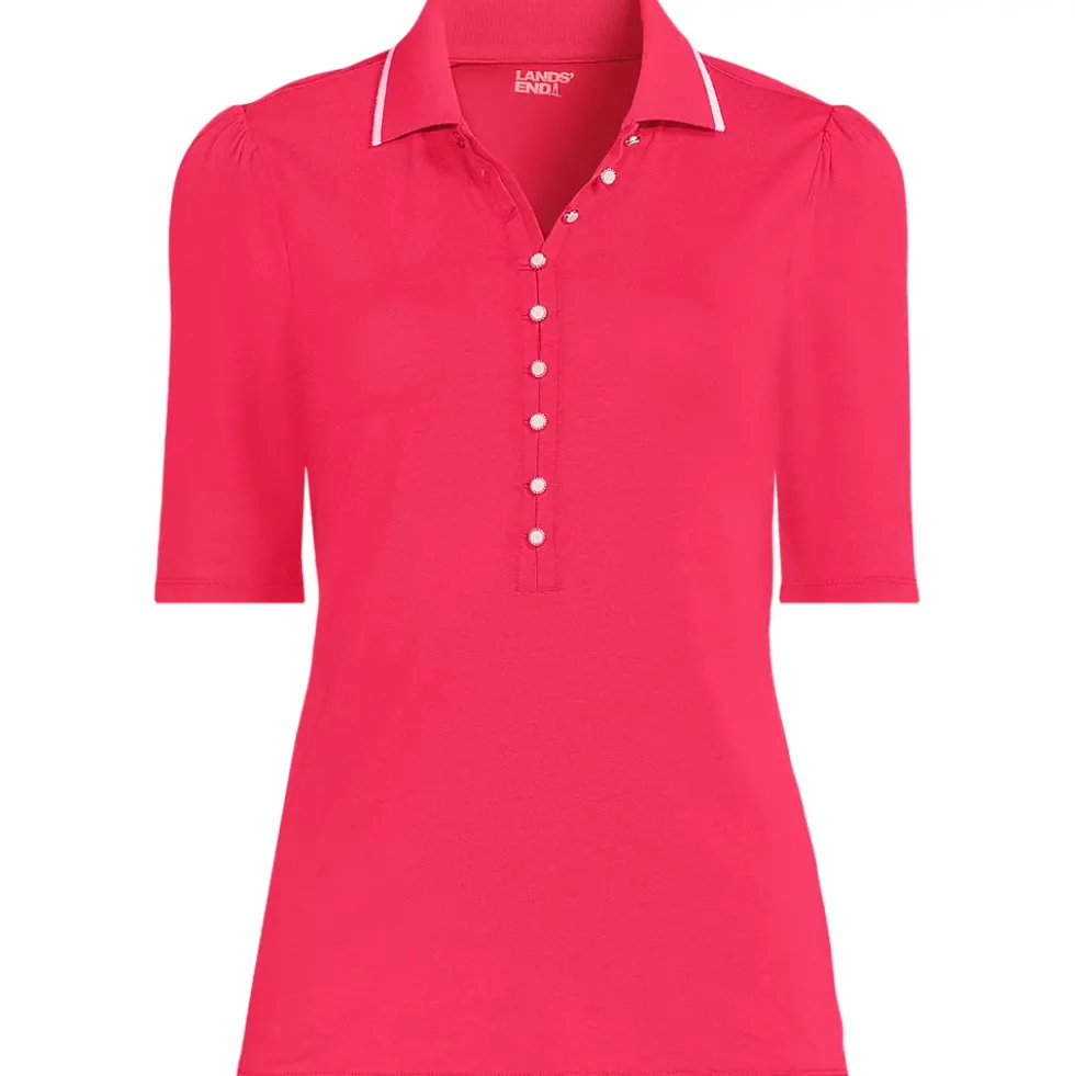 Women's Elbow Sleeve Lightweight Jersey Embellished Polo