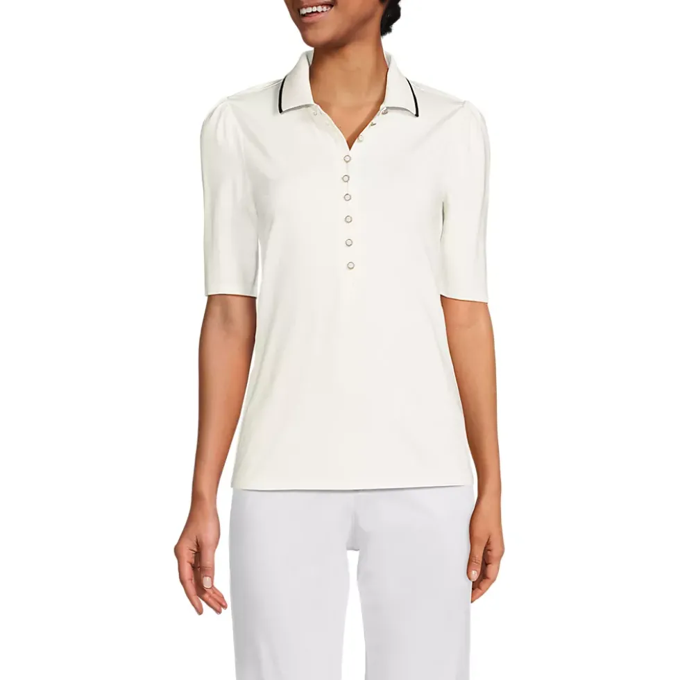 Women's Elbow Sleeve Lightweight Jersey Embellished Polo