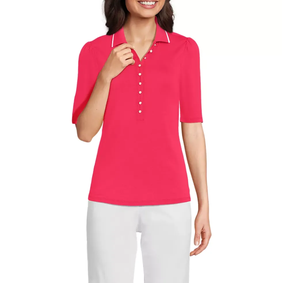Women's Elbow Sleeve Lightweight Jersey Embellished Polo