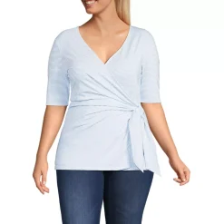 Women's Elbow Sleeve Lightweight Jersey Side Tie Blouse