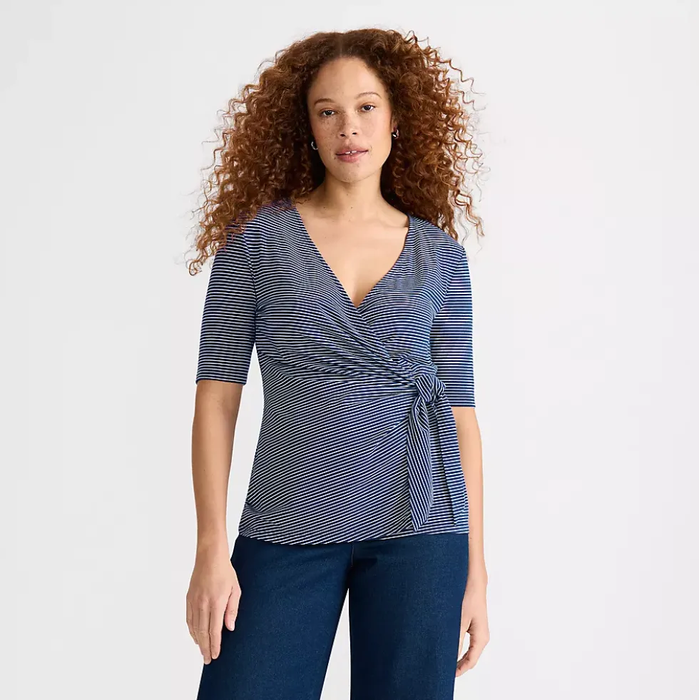 Women's Elbow Sleeve Lightweight Jersey Side Tie Blouse