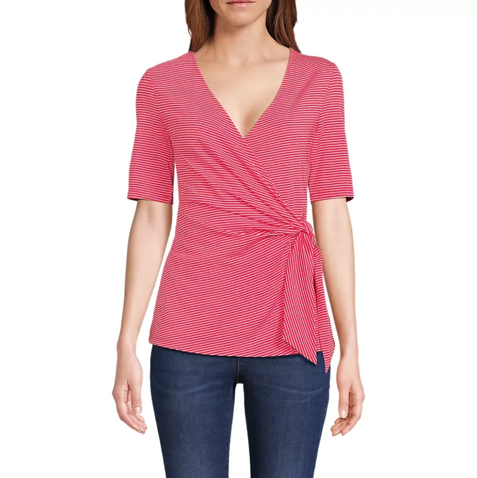 Women's Elbow Sleeve Lightweight Jersey Side Tie Blouse