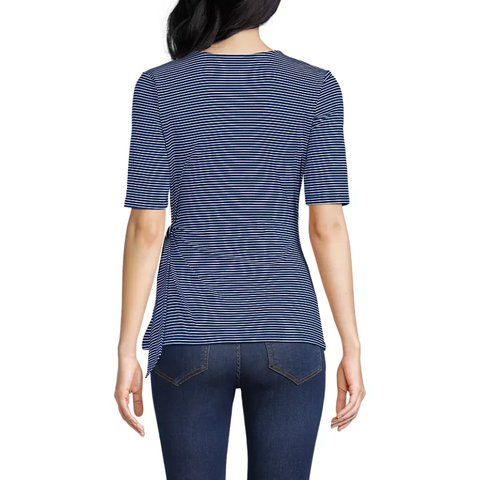 Women's Elbow Sleeve Lightweight Jersey Side Tie Blouse