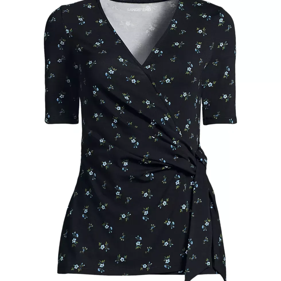 Women's Elbow Sleeve Lightweight Jersey Side Tie Blouse