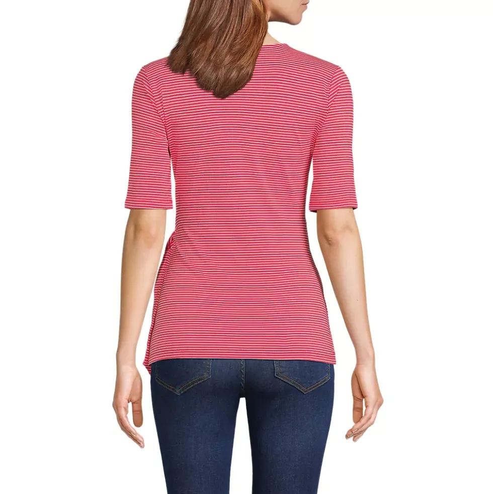 Women's Elbow Sleeve Lightweight Jersey Side Tie Blouse