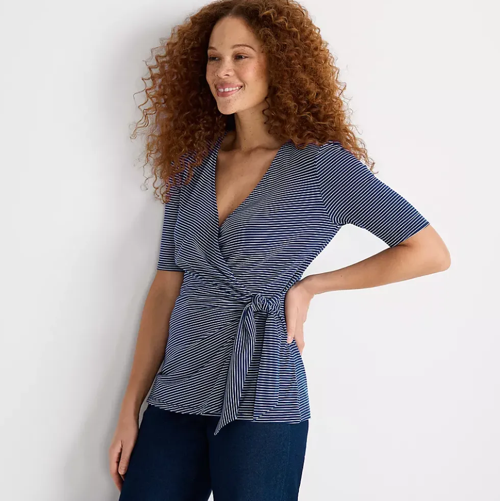 Women's Elbow Sleeve Lightweight Jersey Side Tie Blouse