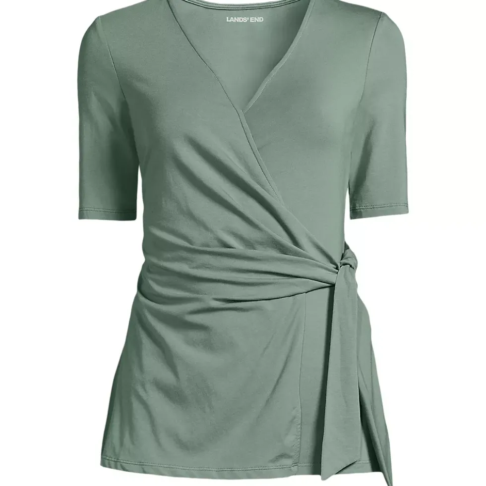 Women's Elbow Sleeve Lightweight Jersey Side Tie Blouse