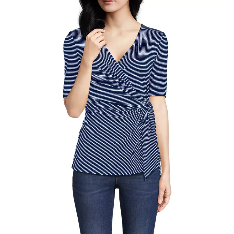 Women's Elbow Sleeve Lightweight Jersey Side Tie Blouse