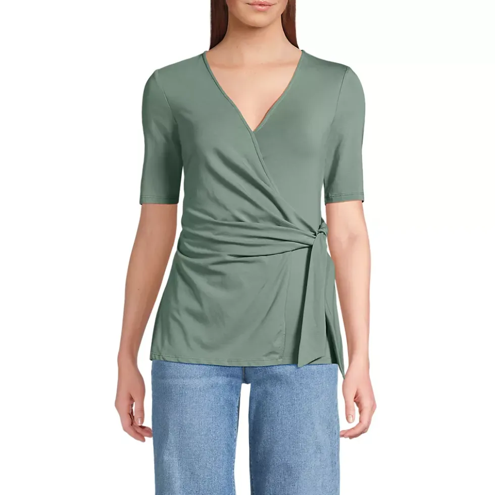Women's Elbow Sleeve Lightweight Jersey Side Tie Blouse