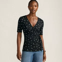 Women's Elbow Sleeve Lightweight Jersey Side Tie Blouse