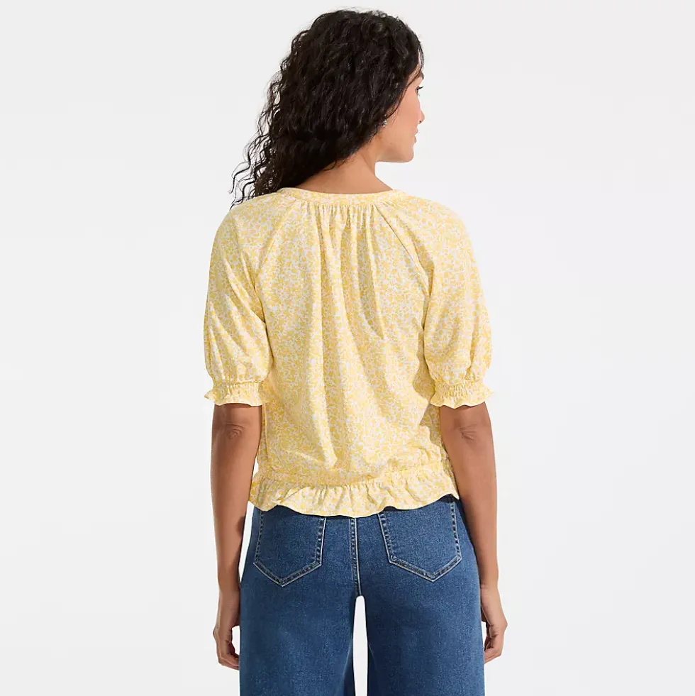 Women's Elbow Sleeve Lightweight Jersey Gathered Adjustable Hem Blouse