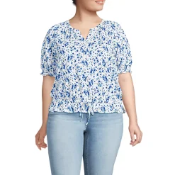 Women's Elbow Sleeve Lightweight Jersey Gathered Adjustable Hem Blouse