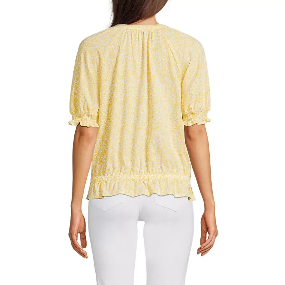 Women's Elbow Sleeve Lightweight Jersey Gathered Adjustable Hem Blouse