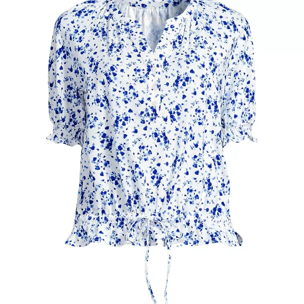Women's Elbow Sleeve Lightweight Jersey Gathered Adjustable Hem Blouse