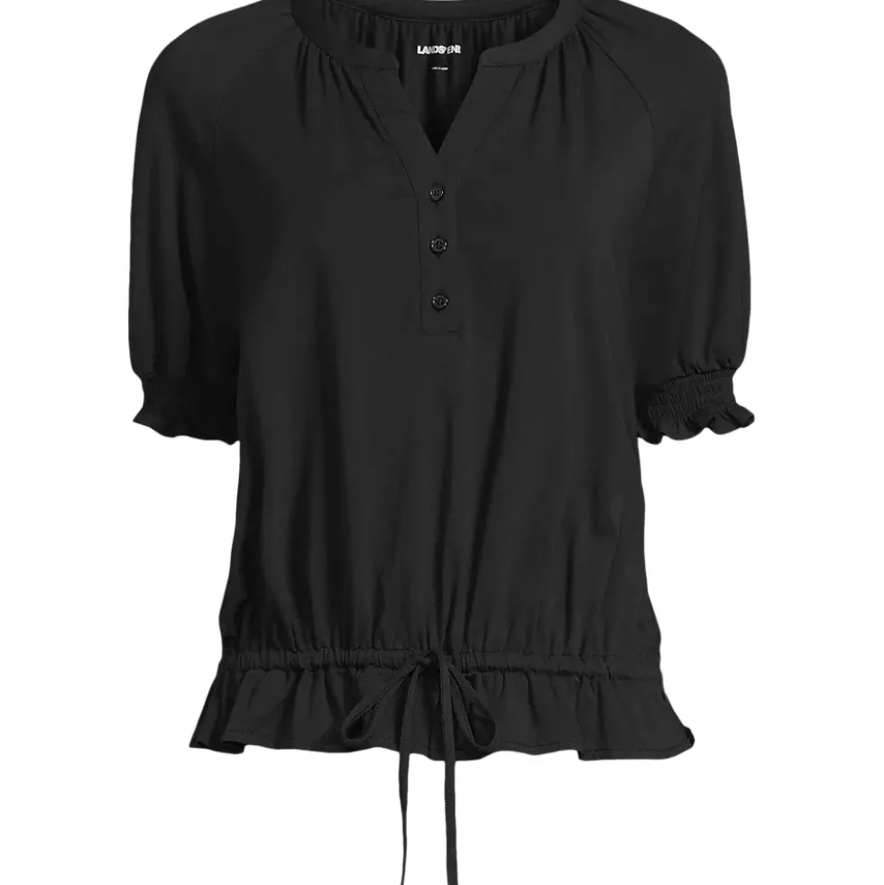 Women's Elbow Sleeve Lightweight Jersey Gathered Adjustable Hem Blouse