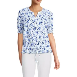Women's Elbow Sleeve Lightweight Jersey Gathered Adjustable Hem Blouse