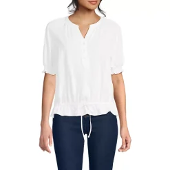 Women's Elbow Sleeve Lightweight Jersey Gathered Adjustable Hem Blouse