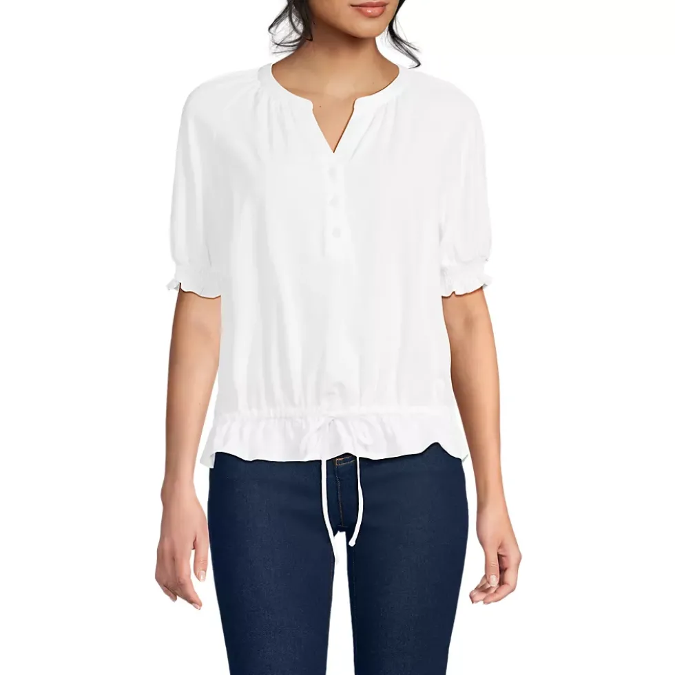 Women's Elbow Sleeve Lightweight Jersey Gathered Adjustable Hem Blouse