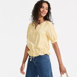 Women's Elbow Sleeve Lightweight Jersey Gathered Adjustable Hem Blouse