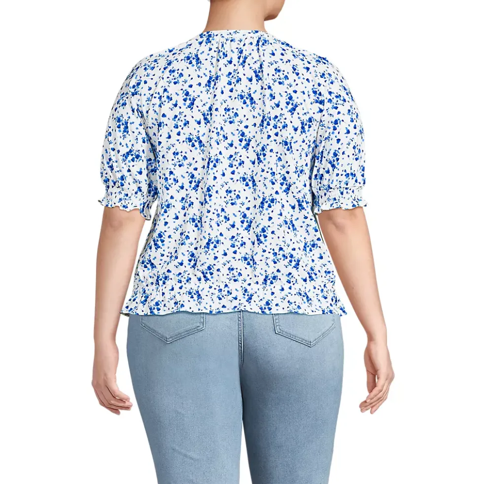 Women's Elbow Sleeve Lightweight Jersey Gathered Adjustable Hem Blouse