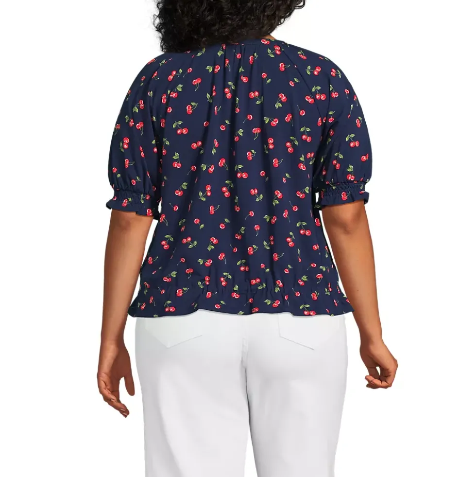 Women's Elbow Sleeve Lightweight Jersey Gathered Adjustable Hem Blouse