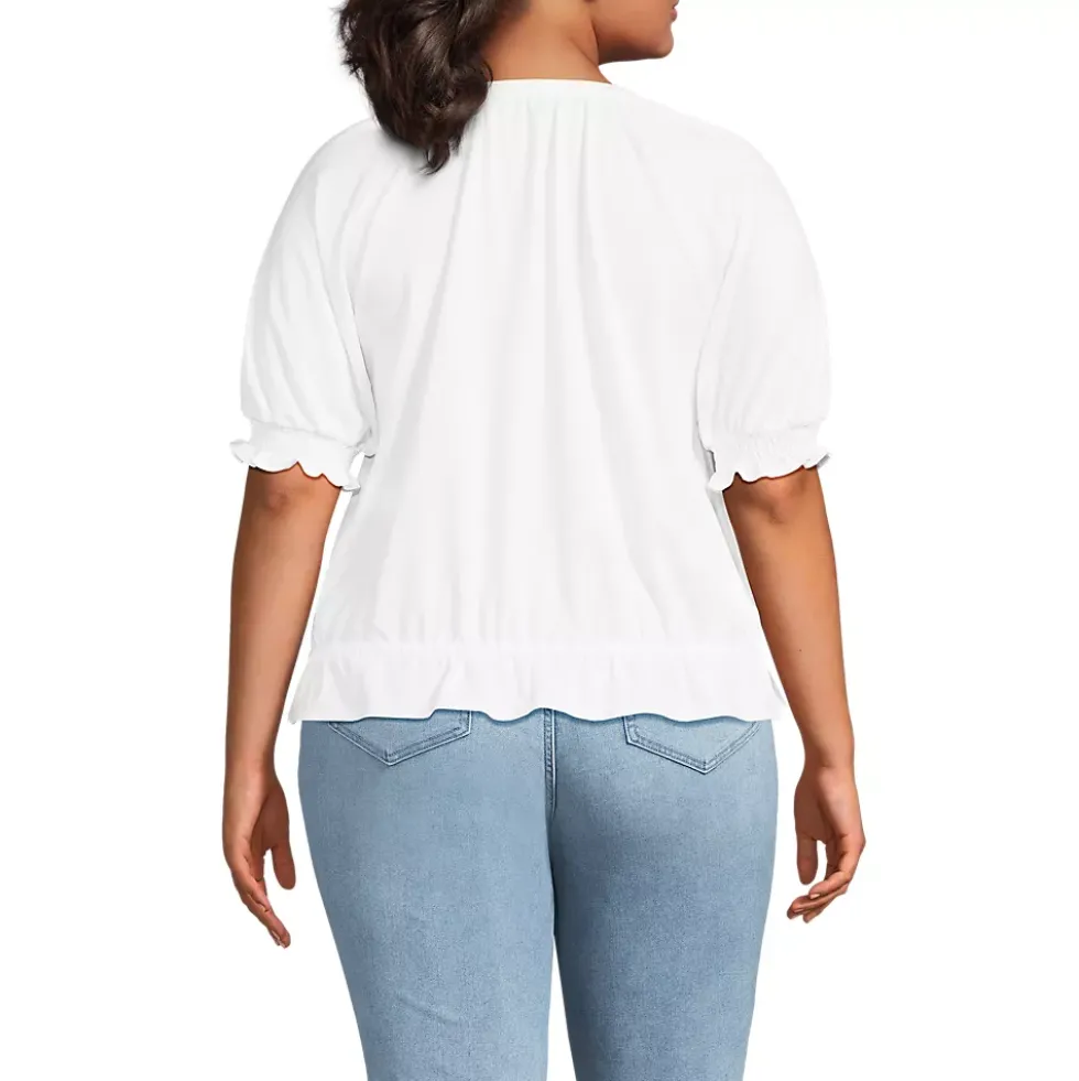 Women's Elbow Sleeve Lightweight Jersey Gathered Adjustable Hem Blouse
