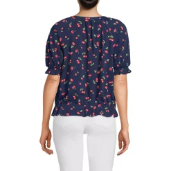Women's Elbow Sleeve Lightweight Jersey Gathered Adjustable Hem Blouse