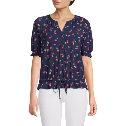 Women's Elbow Sleeve Lightweight Jersey Gathered Adjustable Hem Blouse