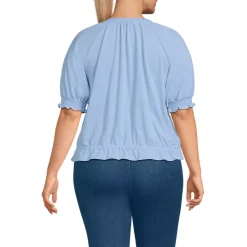 Women's Elbow Sleeve Lightweight Jersey Gathered Adjustable Hem Blouse