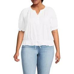 Women's Elbow Sleeve Lightweight Jersey Gathered Adjustable Hem Blouse