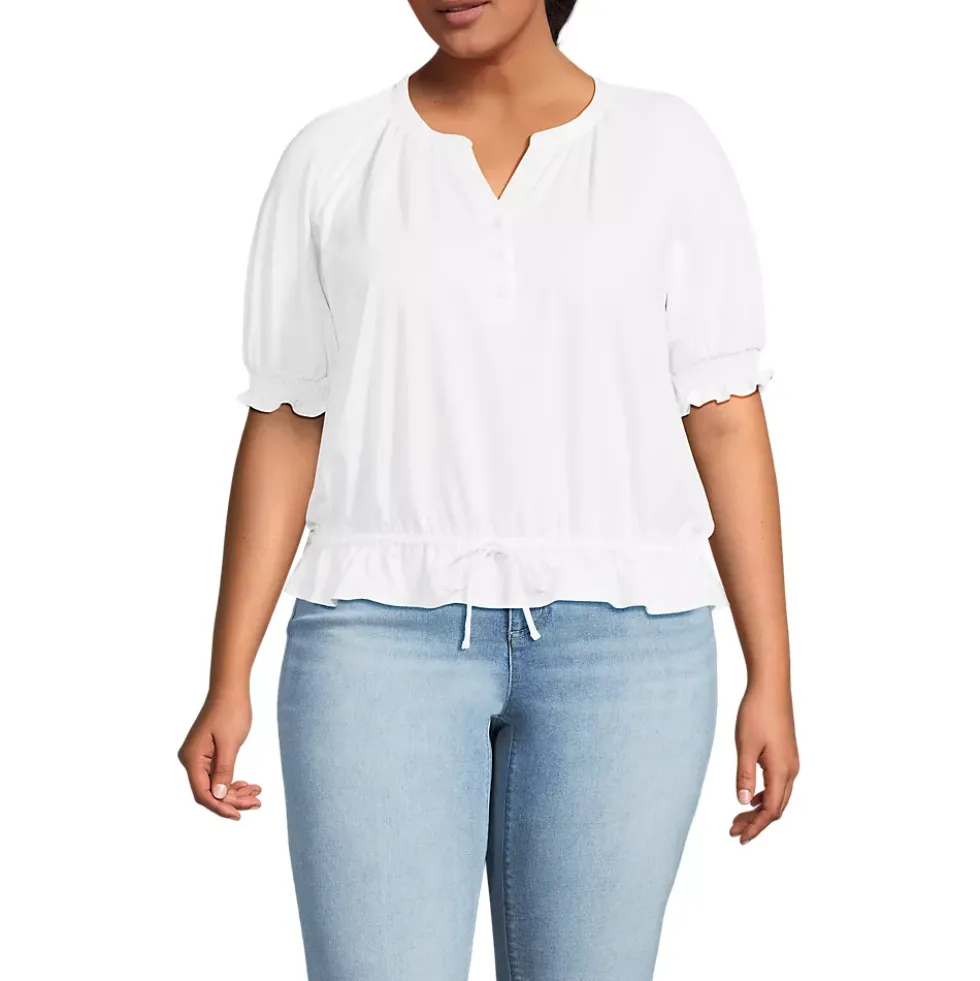 Women's Elbow Sleeve Lightweight Jersey Gathered Adjustable Hem Blouse