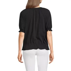 Women's Elbow Sleeve Lightweight Jersey Gathered Adjustable Hem Blouse